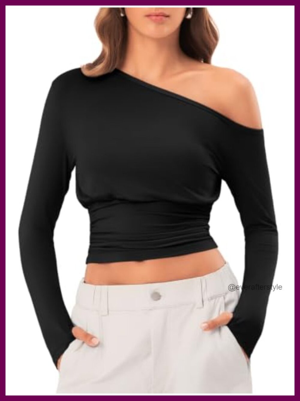 Off Shoulder Long Sleeve Top Ruched Cinched Waist Slim Fit